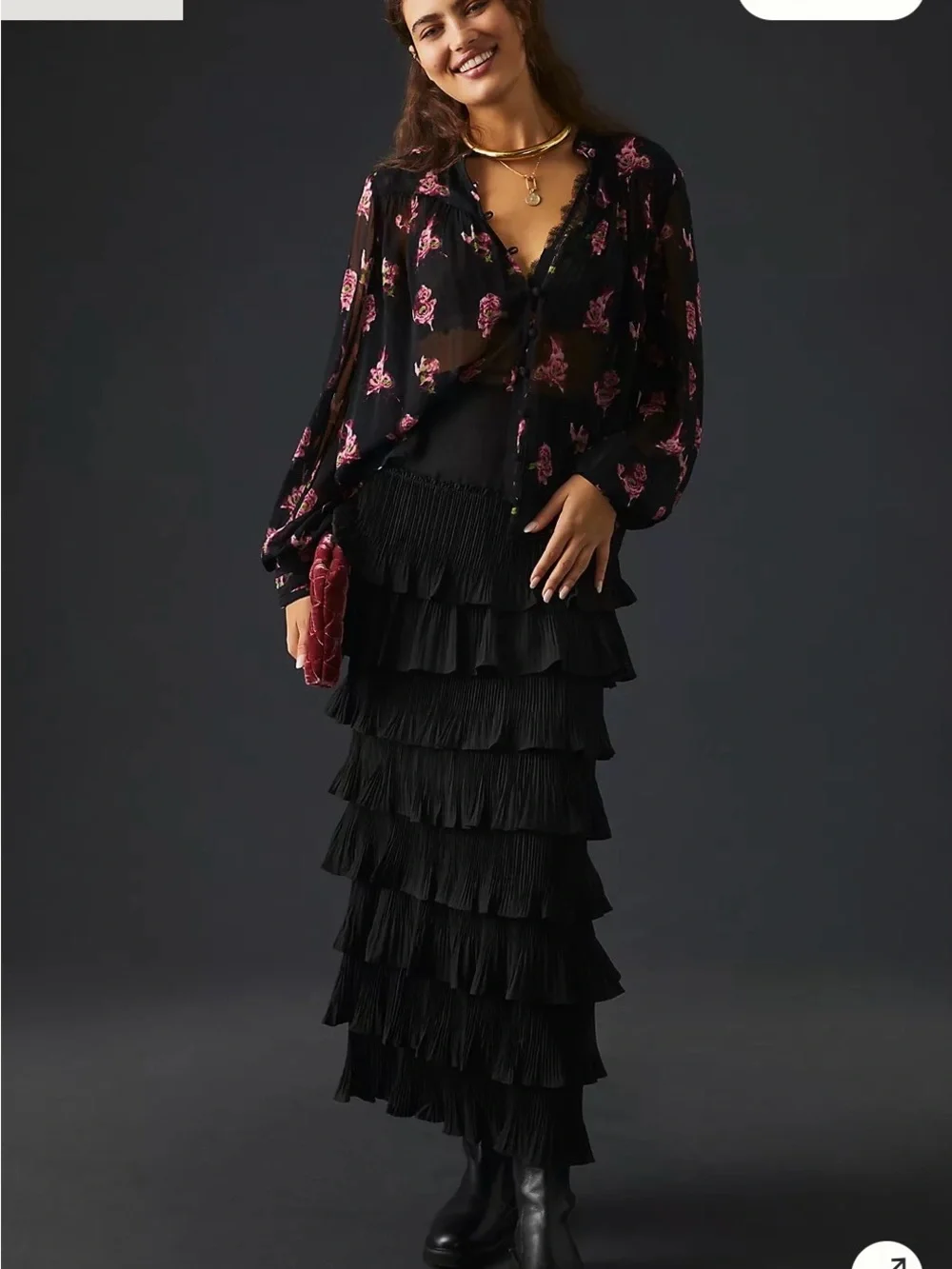 Anthropologie Black Floral Sheer Button-Front Blouse - Picture 11 of 11